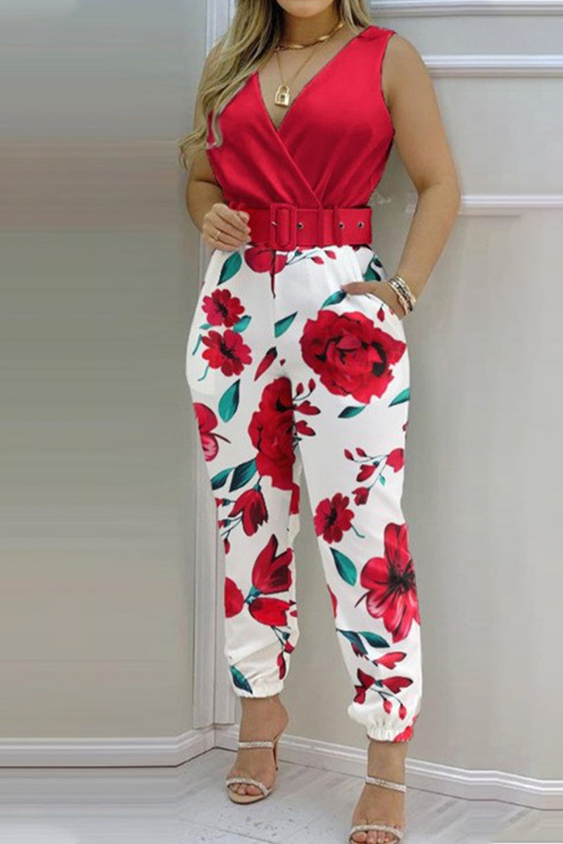 Kaynafashions - Sexy Casual Solid Backless With Belt V Neck Regular Jumpsuits