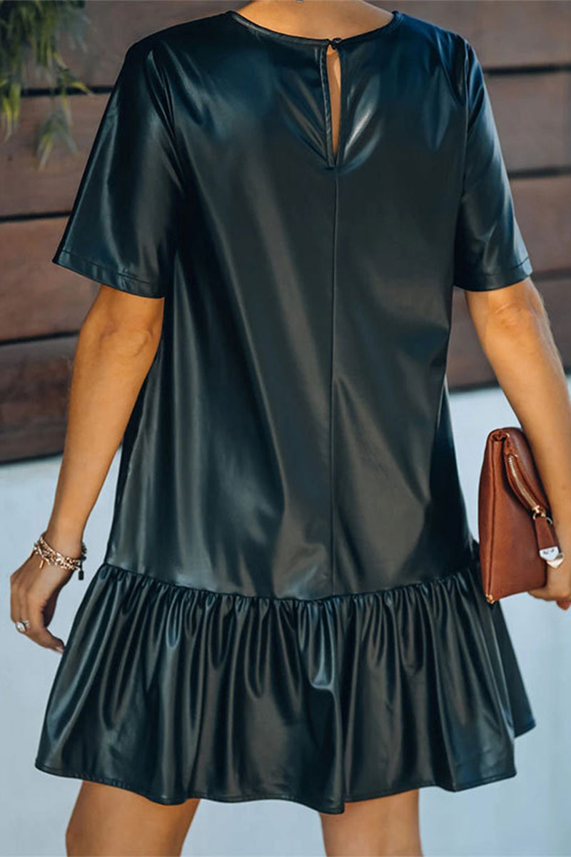 Kaynafashions - Casual Street Solid Flounce O Neck Short Sleeve Dress