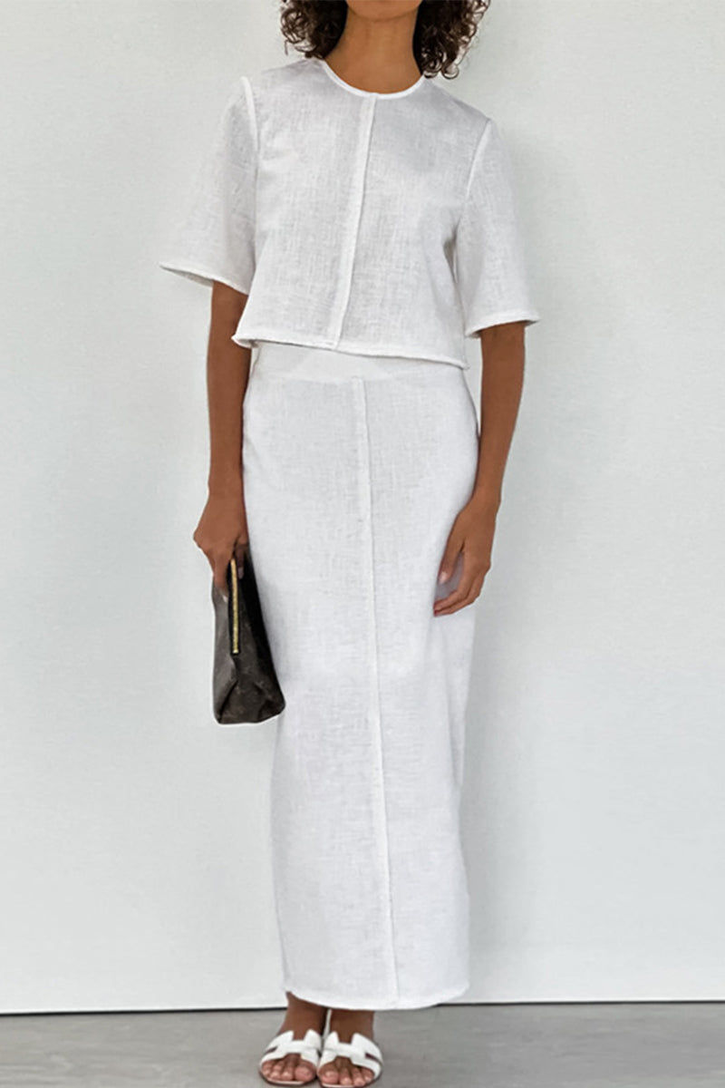 Kaynafashions - Elegant Simplicity Solid Tassel O Neck Short Sleeve Two Pieces