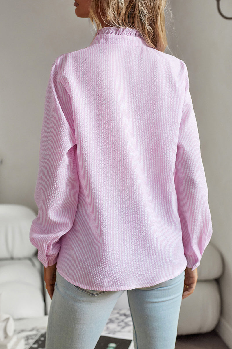 Kaynafashions - British Style Solid Patchwork Lotus Leaf Collar Tops