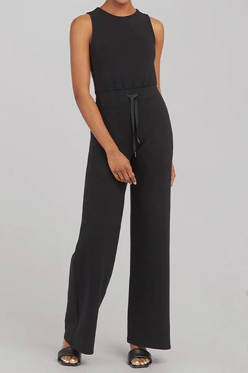 Kaynafashions - Casual Simplicity Solid Pocket O Neck Loose Jumpsuits