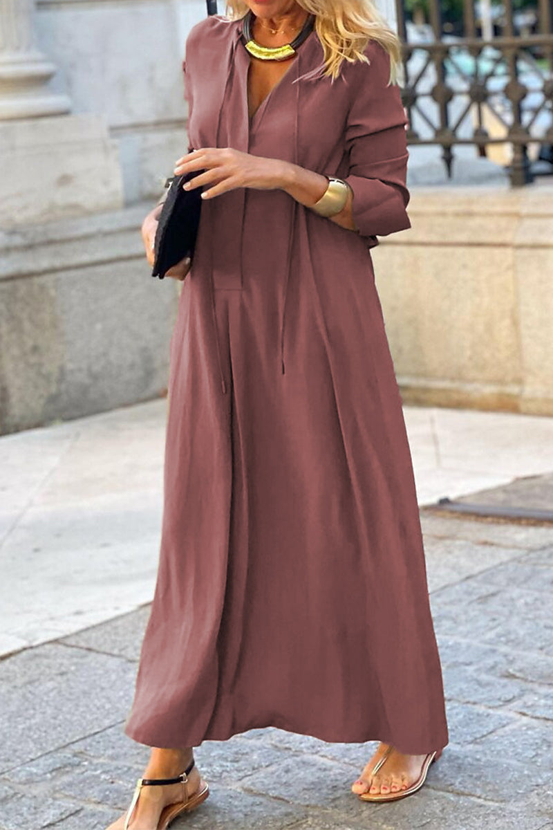 Kaynafashions - Casual Solid Pocket V Neck Shirt Dress Dresses(6 Colors)