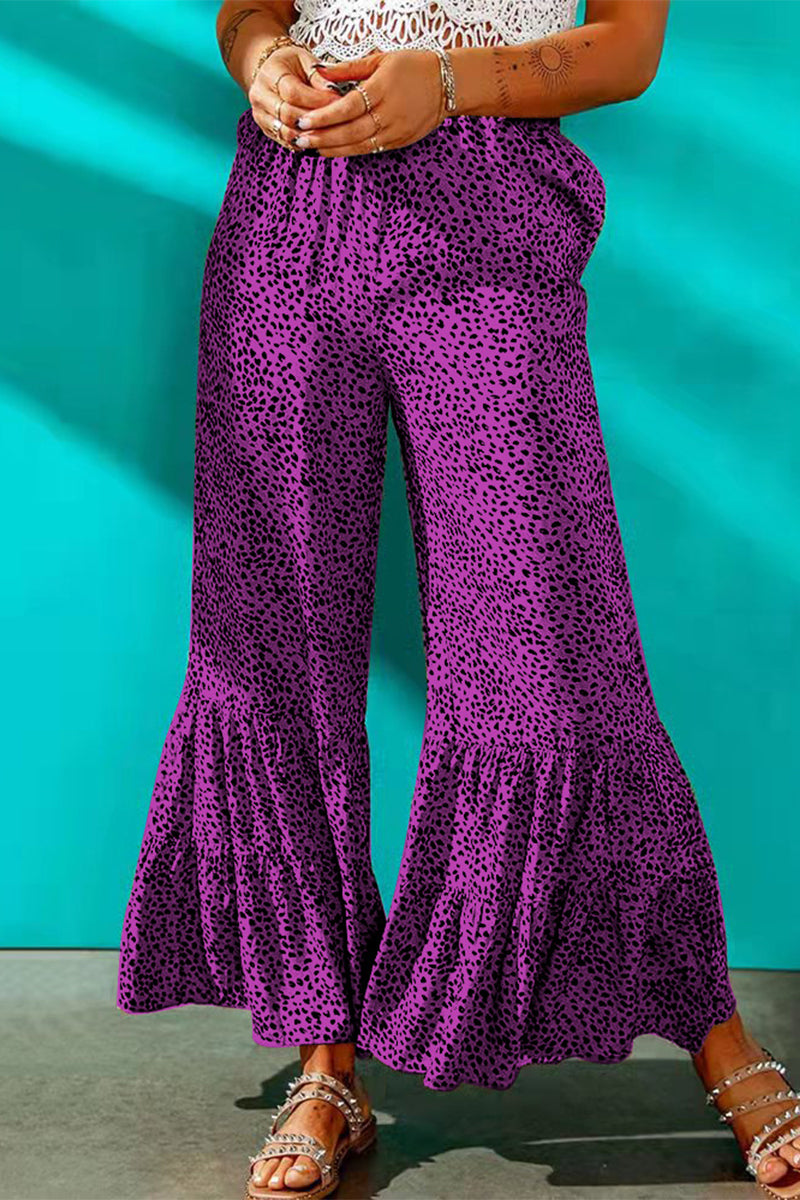 Kaynafashions - Elegant Printing Loose Mid Waist Wide Leg Full Print Bottoms(7 Colors)