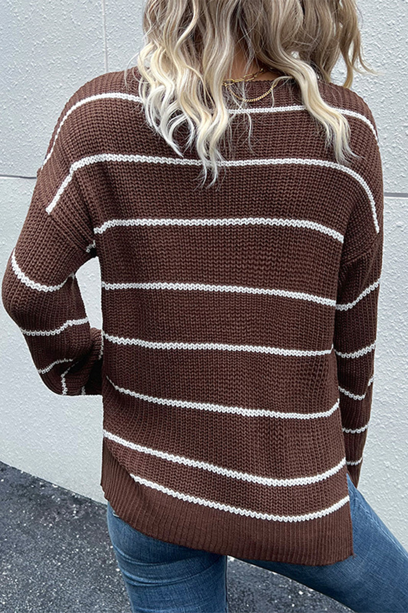 Kaynafashions - Casual Striped Patchwork V Neck Sweaters