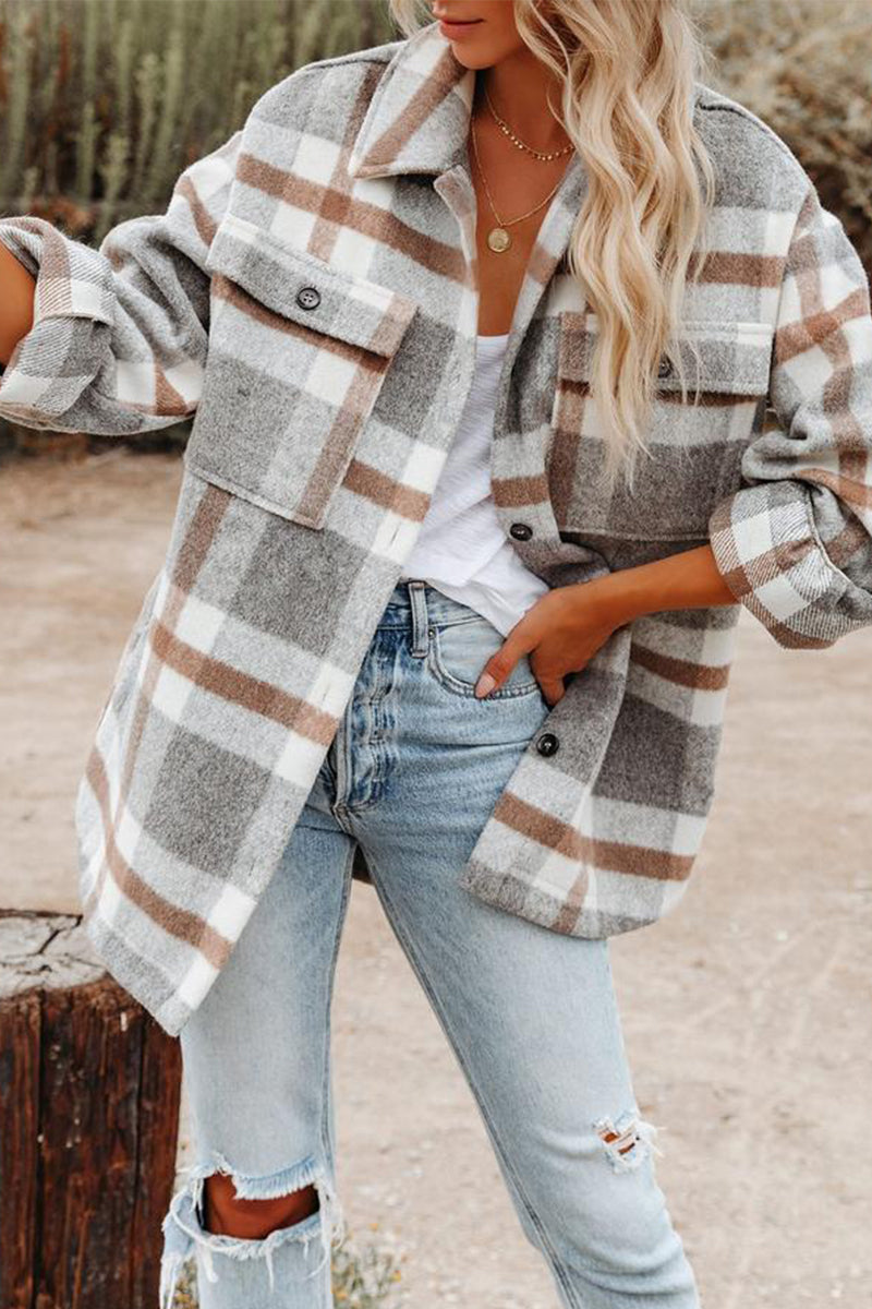 Kaynafashions - Fashion Casual Plaid Turndown Collar Outerwear(3 Colors)