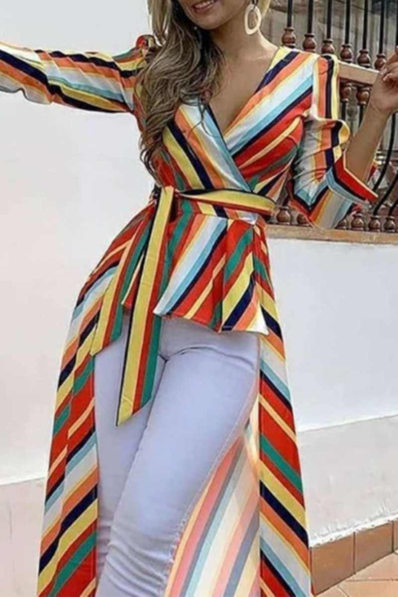 Kaynafashions - Fashion Striped Patchwork V Neck Dresses