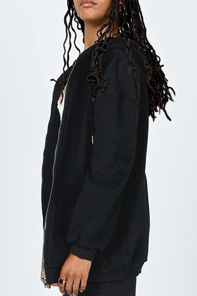 Kaynafashions - Casual Sportswear Solid Pocket Hooded Collar Outerwear