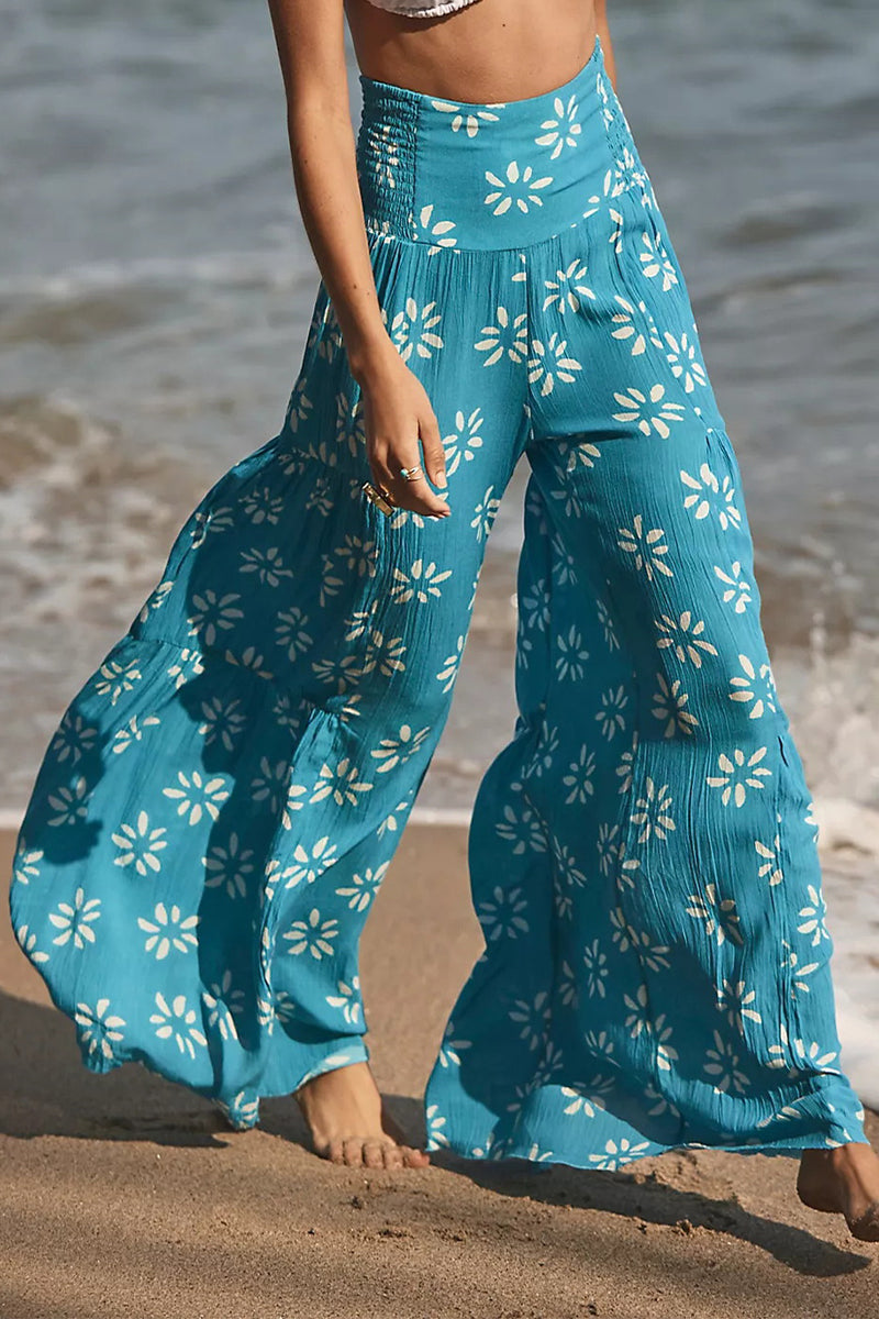 Kaynafashions - Casual Street Print Fold Loose High Waist Wide Leg Bottoms(21 Colors)
