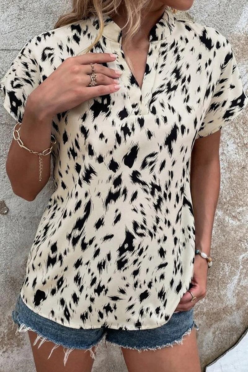 Kaynafashions - Casual Street Print Patchwork V Neck Tops(6 Colors)