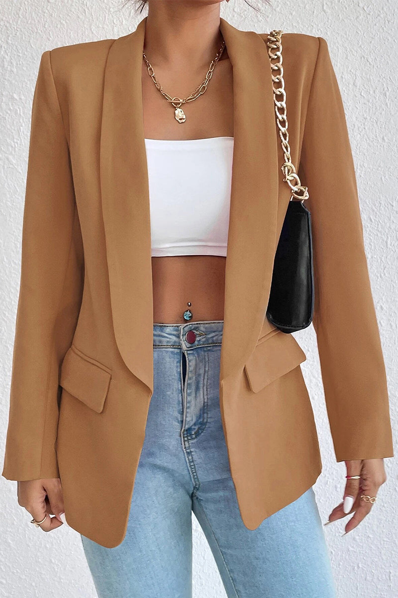 Kaynafashions - Work Solid Pocket Turn-back Collar Outerwear