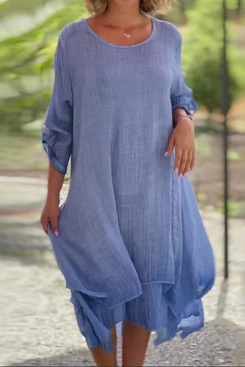 Kaynafashions - Casual Solid Bandage O Neck A Line Dresses