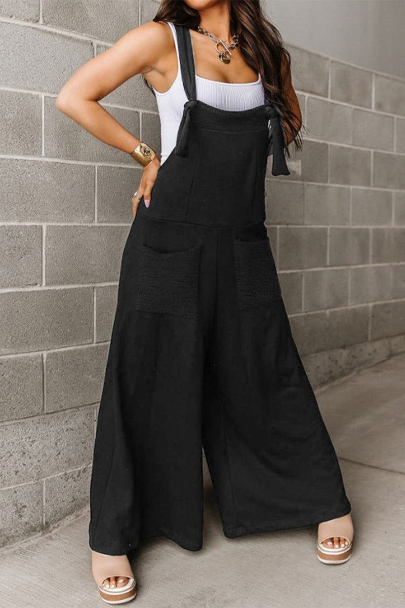 Kaynafashions - Casual Solid Pocket U Neck Loose Jumpsuits