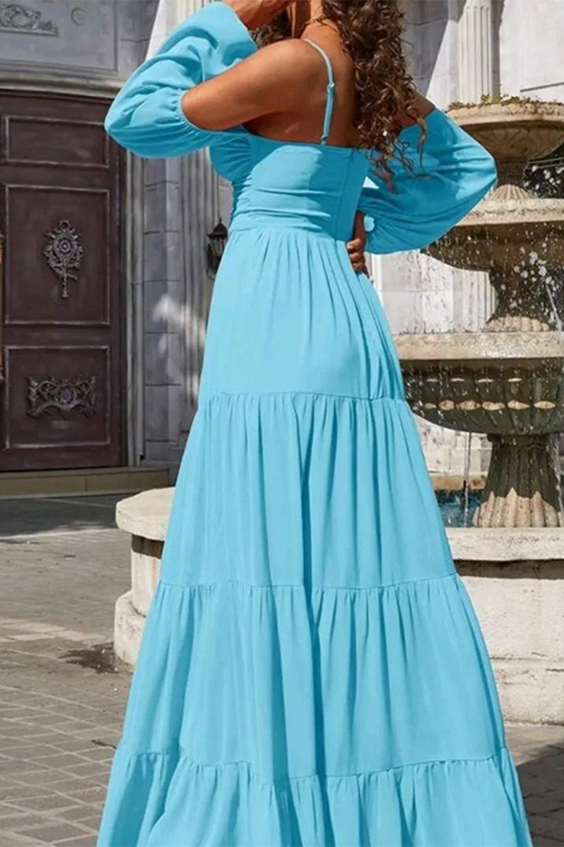 Kaynafashions - Sexy Solid Fold V Neck Sling Dress Dresses