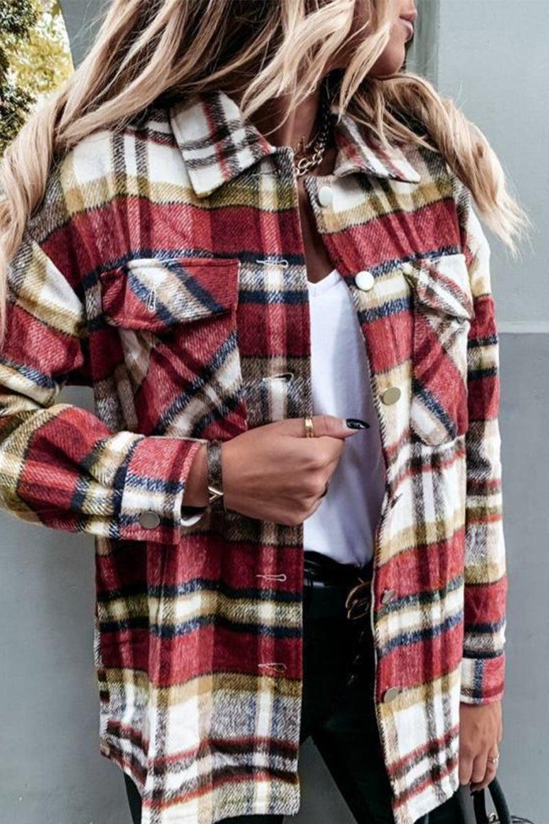 Kaynafashions - Fashion Casual Plaid Patchwork Turndown Collar Tops