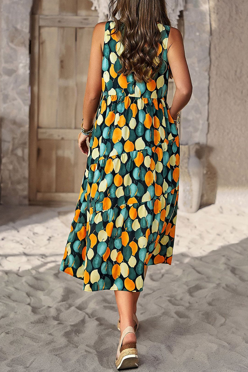 Kaynafashions - Elegant Floral Pocket Contrast O Neck A Line Dresses