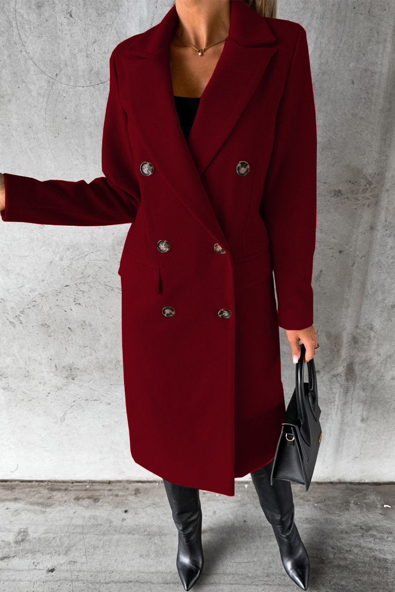 Kaynafashions - Elegant Solid Buttons Turndown Collar Outerwear