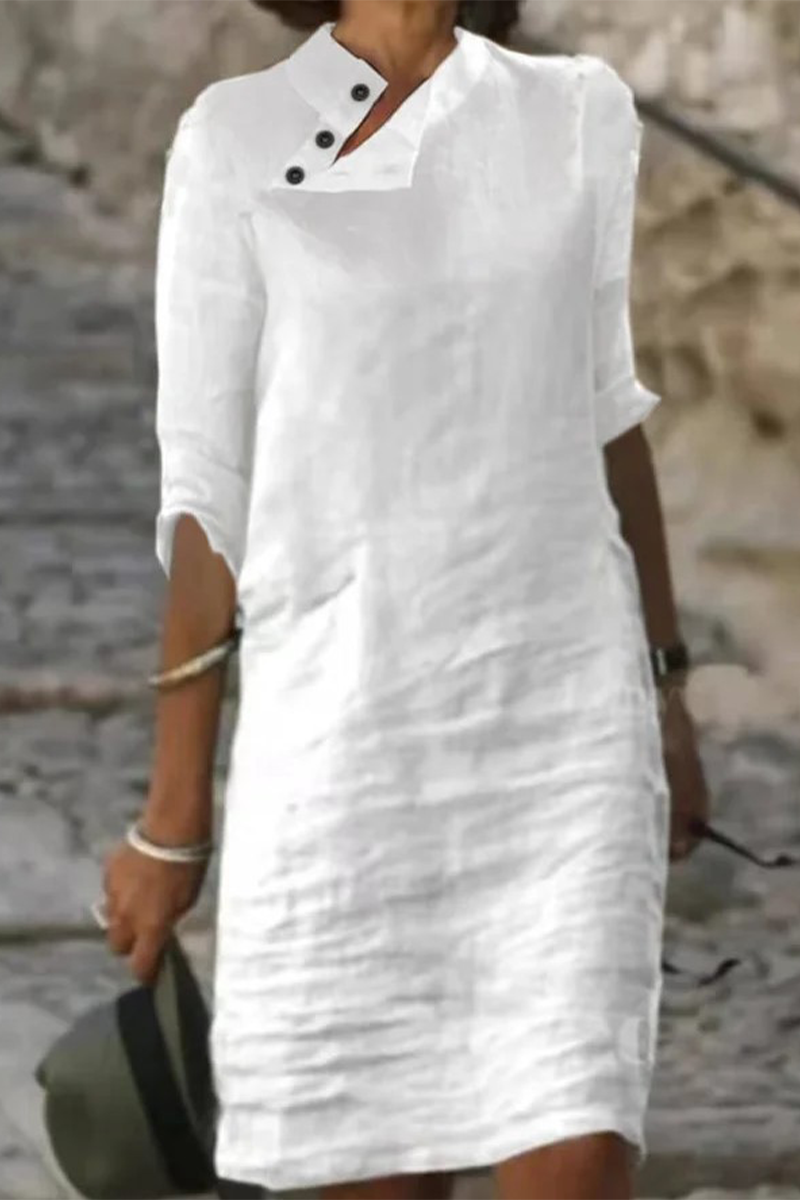 Kaynafashions - Casual Solid Buckle Straight Dresses