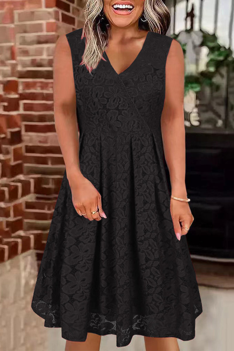 Kaynafashions - Elegant Simplicity Solid Lace V Neck Princess Dresses