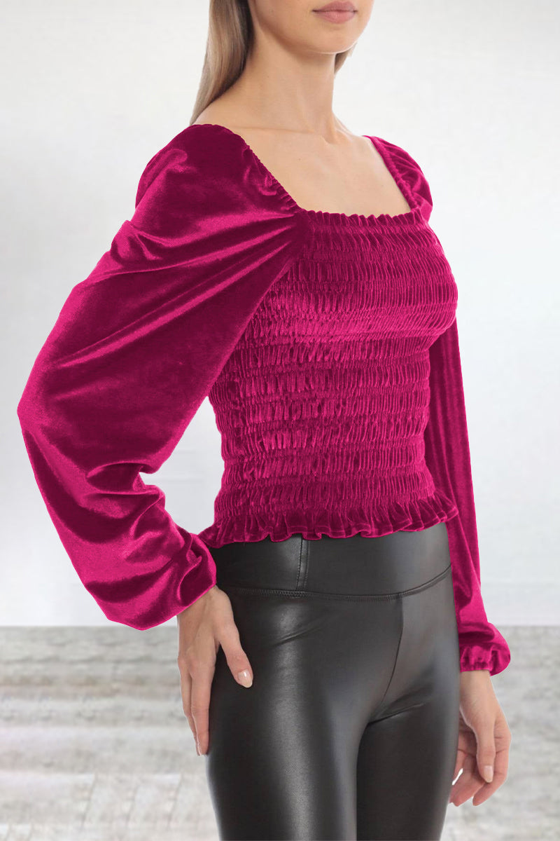 Kaynafashions - Elegant Solid Fold Square Collar Tops