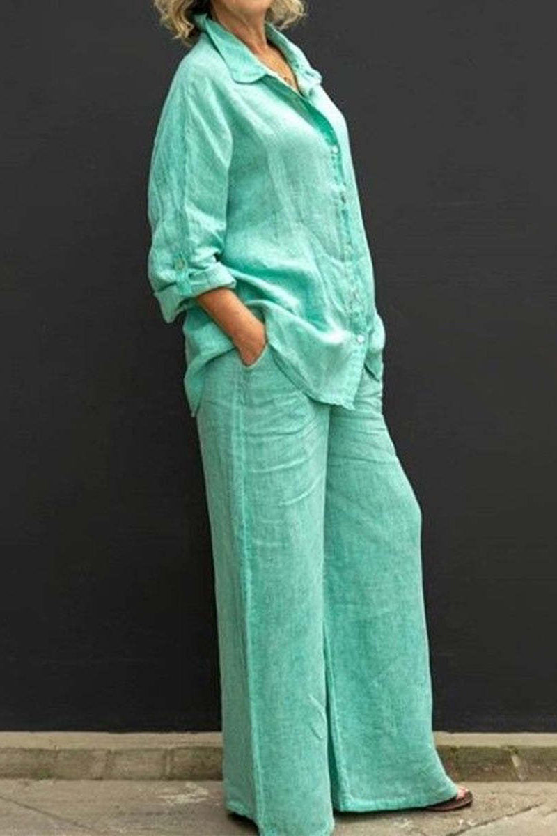 Kaynafashions - Casual Simplicity Solid Pocket Turndown Collar Long Sleeve Two Pieces(8 Colors)