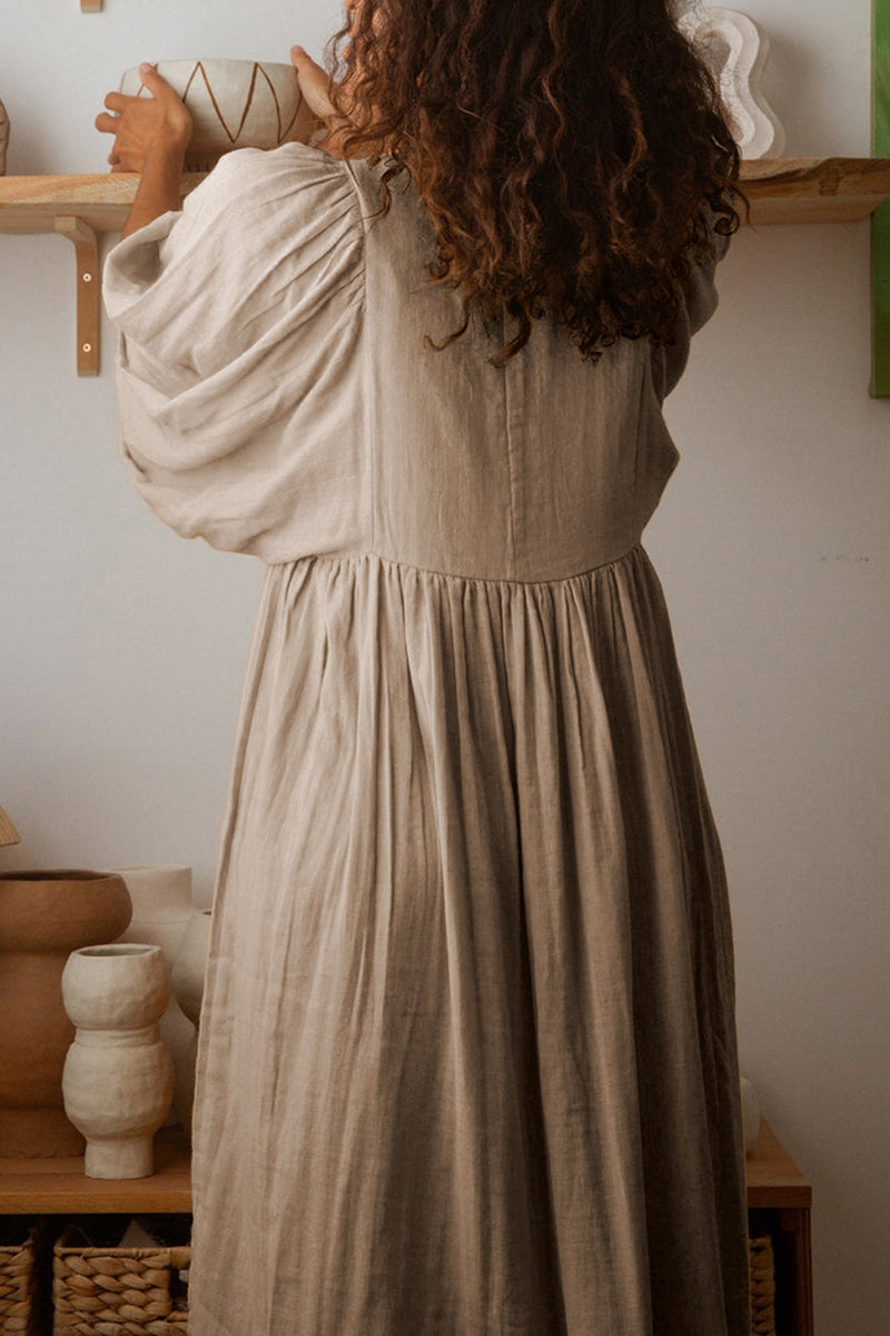 Kaynafashions - Casual Daily Solid Fold O Neck Pleated Dresses(4 Colors)