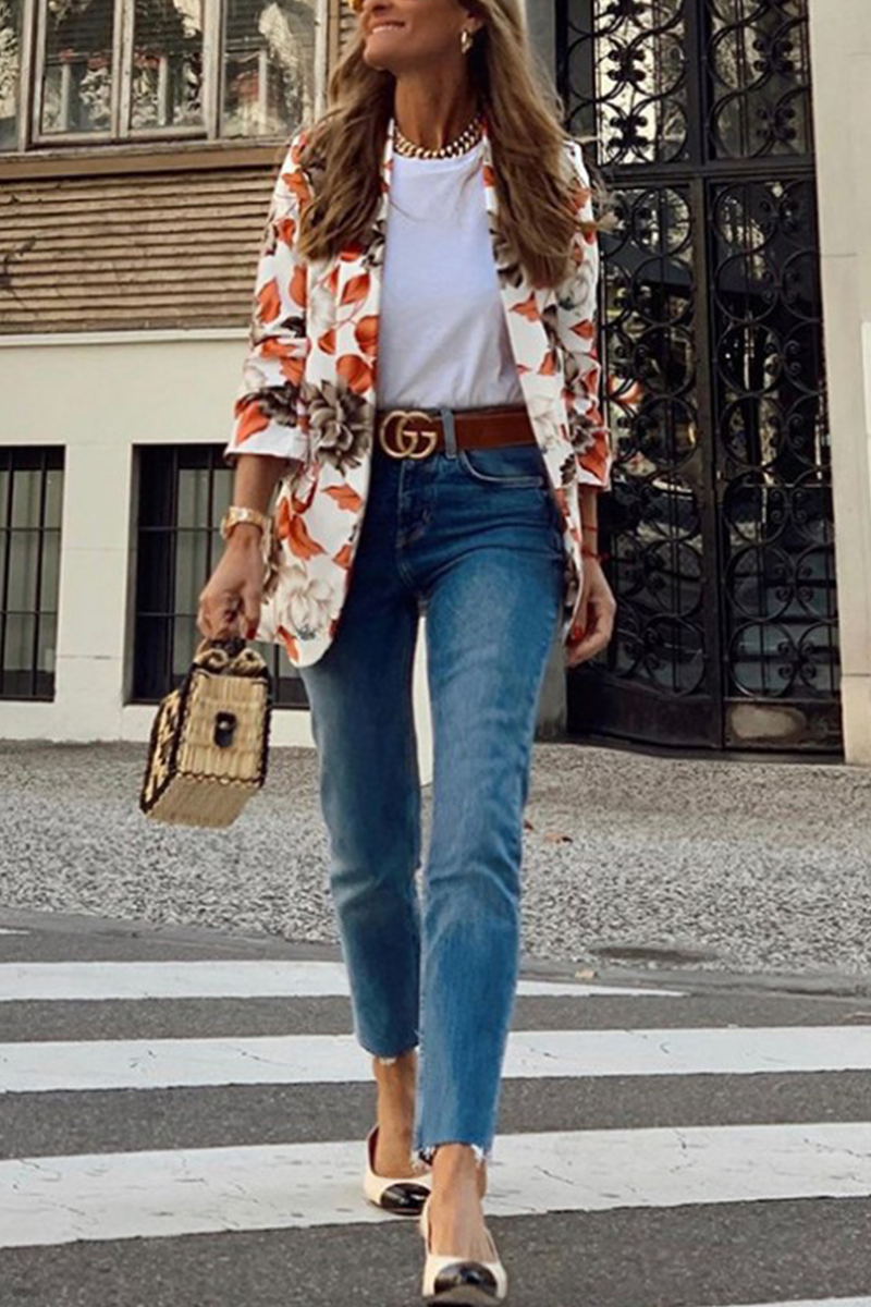 Kaynafashions - Casual Print Patchwork Turndown Collar Outerwear(3 Colors)