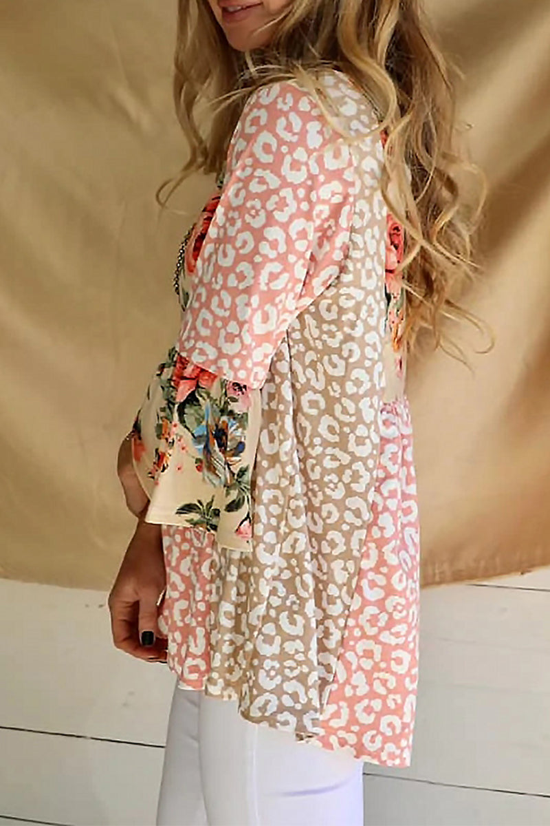 Kaynafashions - Fashion Print Patchwork Contrast O Neck Tops