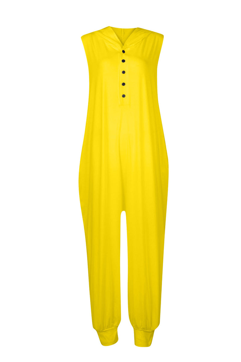 Kaynafashions - Casual Solid Buckle Hooded Collar Loose Jumpsuits(10 Colors)