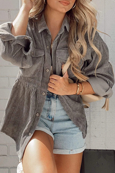 Kaynafashions - Fashion Casual Solid Buckle Fold Turndown Collar Outerwear