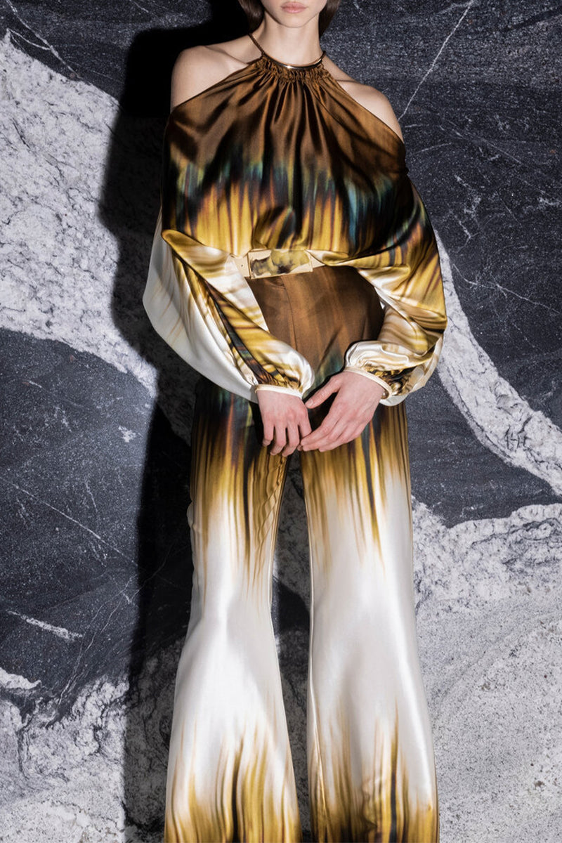 Kaynafashions - Casual Elegant Print Patchwork Off the Shoulder Long Sleeve Two Pieces(13 Colors)