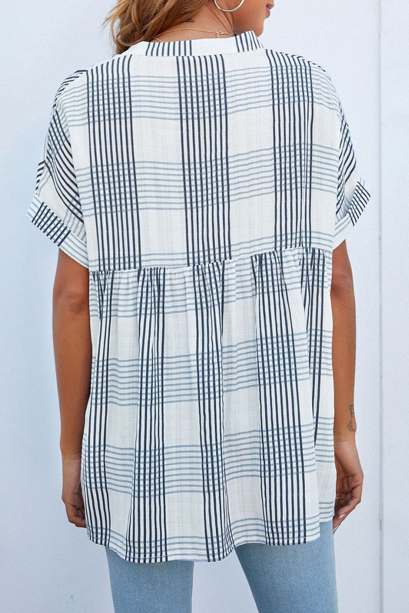 Kaynafashions - Casual Simplicity Striped Solid Patchwork V Neck Tops