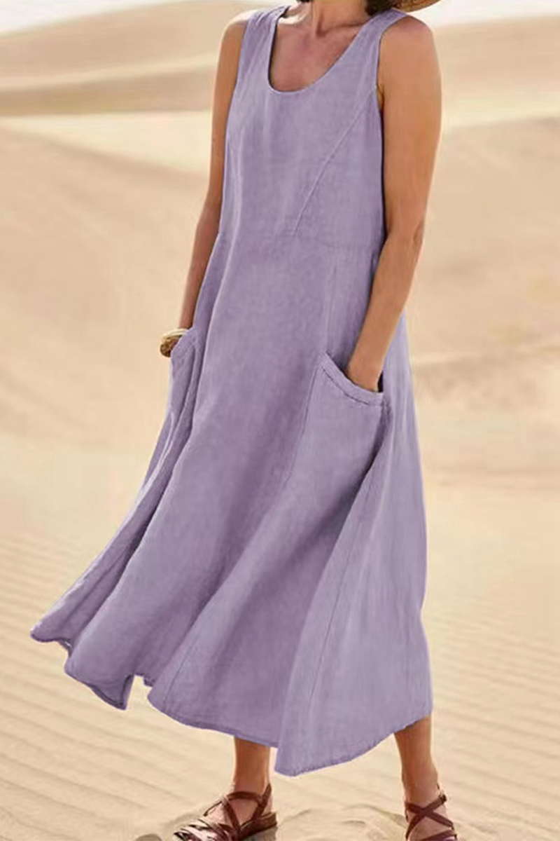 Kaynafashions - Casual Solid Patchwork U Neck Straight Dresses(7 Colors)