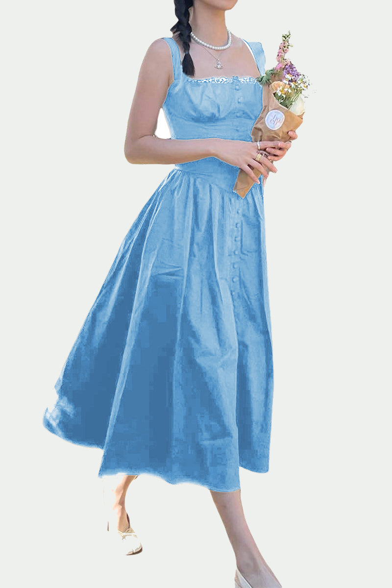 Kaynafashions - Elegant Solid Patchwork U Neck Sling Dress Dresses