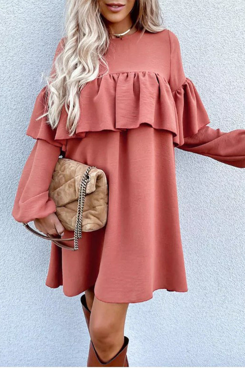 Kaynafashions - Work Solid Fold O Neck Pleated Dresses(3 Colors)