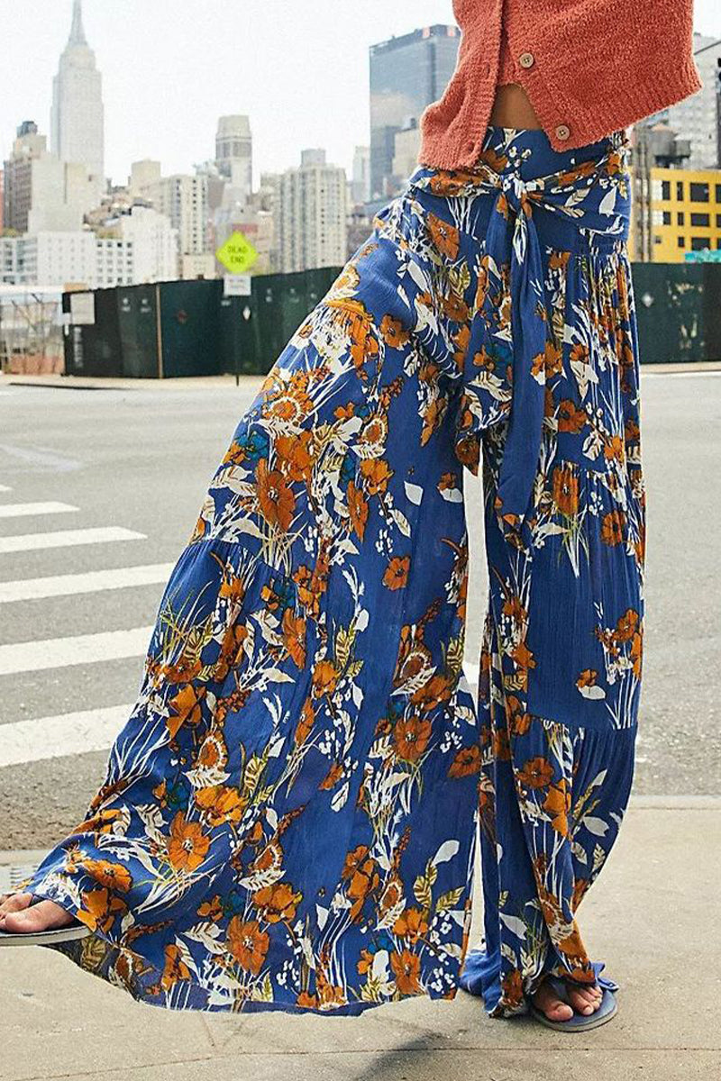 Kaynafashions - Casual Street Print Fold Loose High Waist Wide Leg Bottoms(21 Colors)