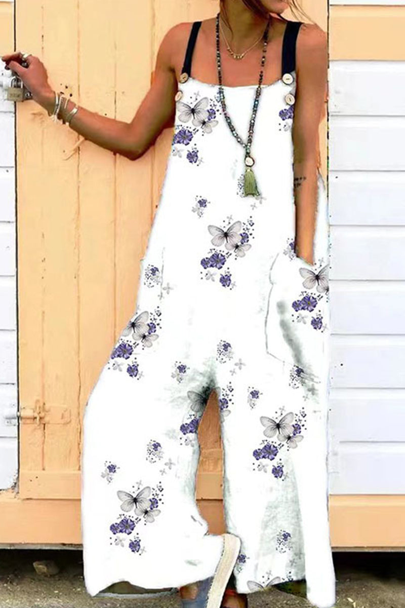 Kaynafashions - Casual Printing Spaghetti Strap Loose Jumpsuits(6 Colors)
