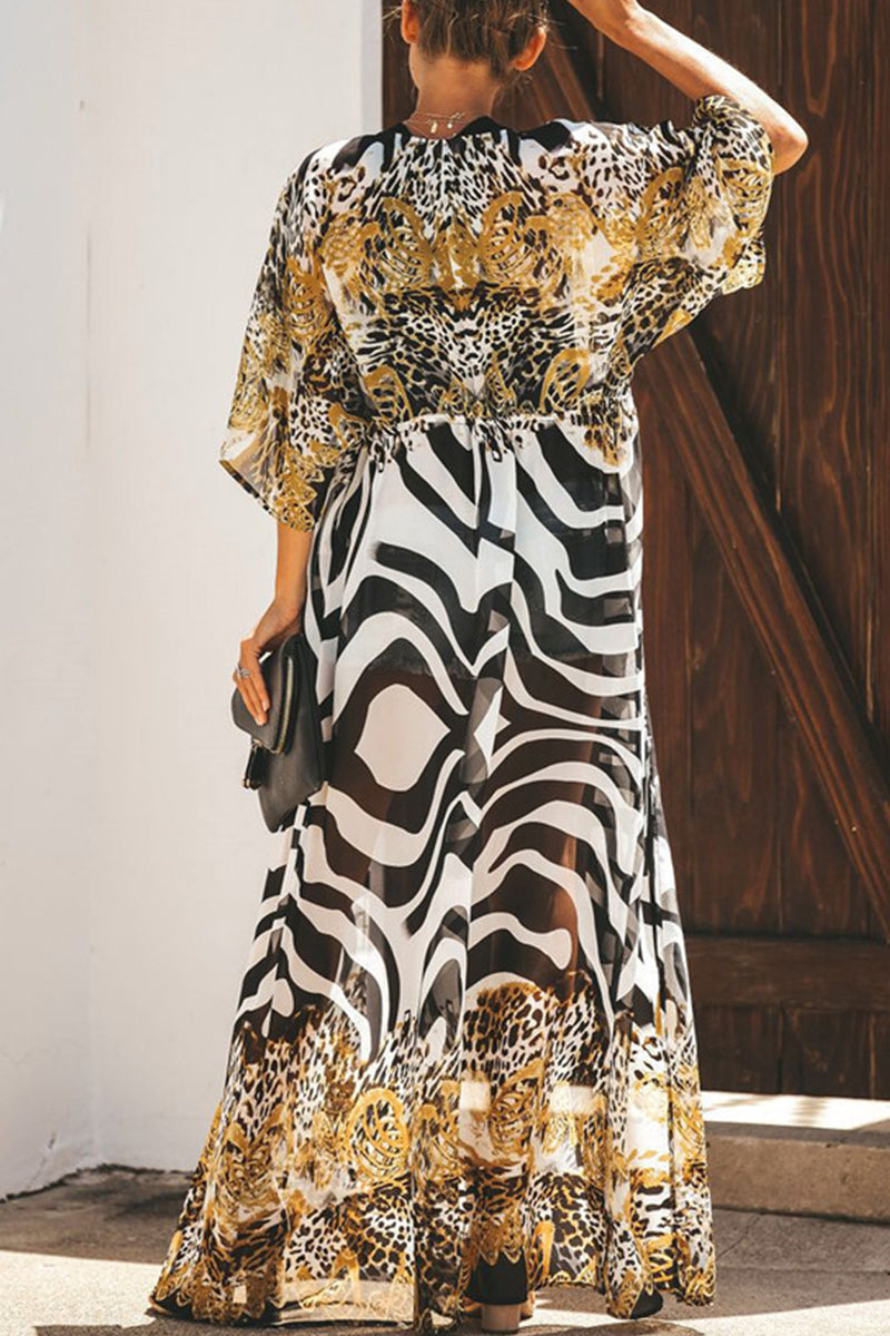 Kaynafashions - Elegant Vacation Leopard Patchwork Swimwears Cover Up