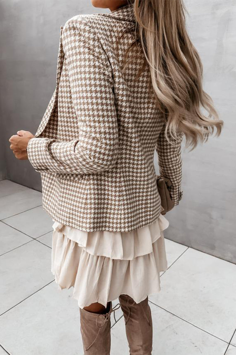 Kaynafashions - Work Elegant Plaid Print Patchwork Turn-back Collar Outerwear