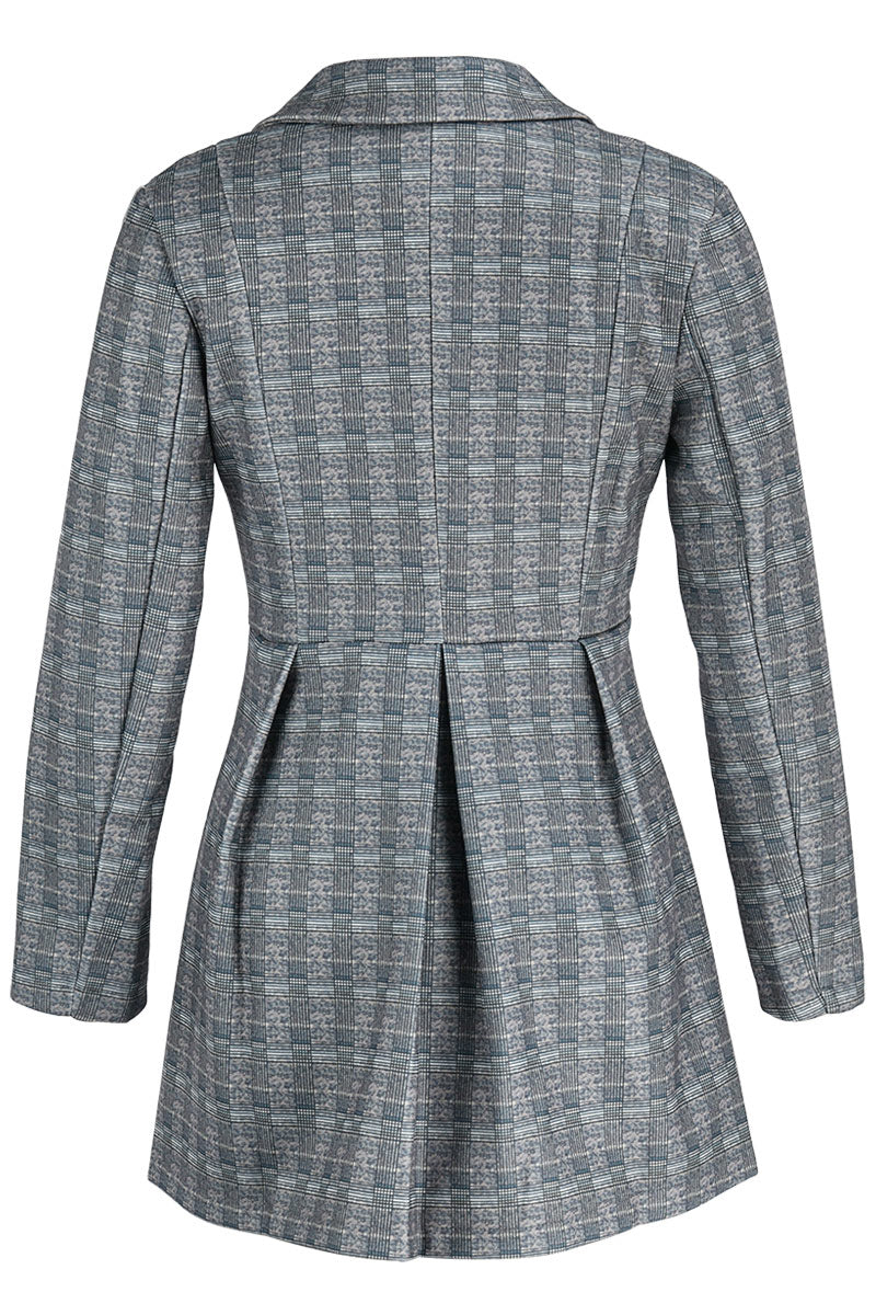 Kaynafashions - Fashion Street Plaid Patchwork Buckle Turn-back Collar Outerwear(3 Colors)