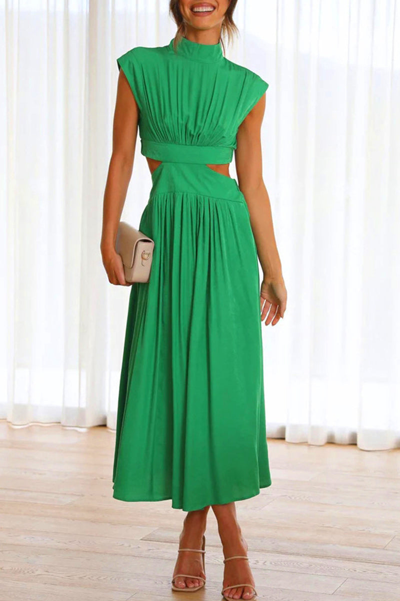 Kaynafashions - Sweet Elegant Solid Hollowed Out Mandarin Collar A Line Dresses(8 Colors)