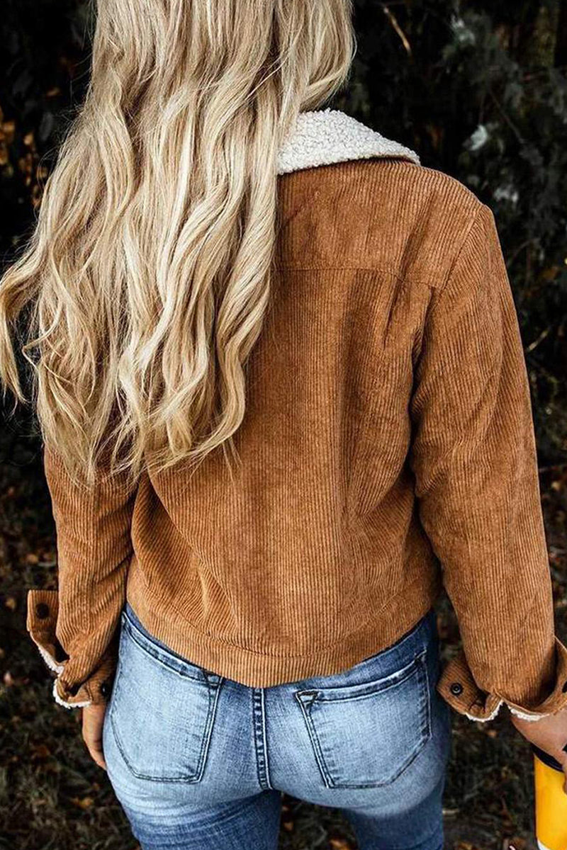 Kaynafashions - Street Solid Buckle Turndown Collar Outerwear