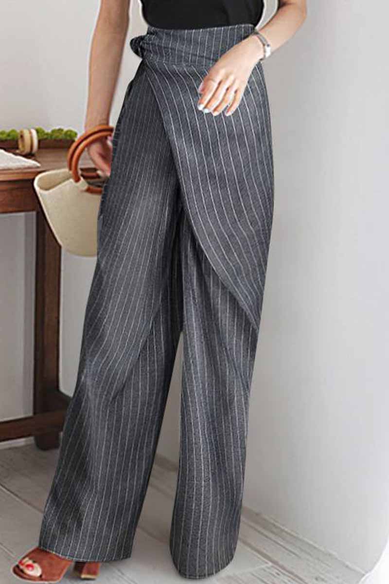 Kaynafashions - Casual Striped Patchwork Loose High Waist Wide Leg Bottoms