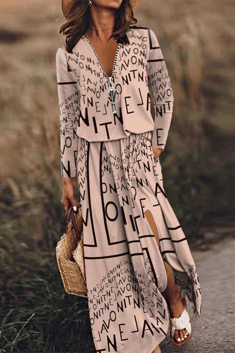 Kaynafashions - Casual Patchwork Zipper V Neck Irregular Dress Dresses