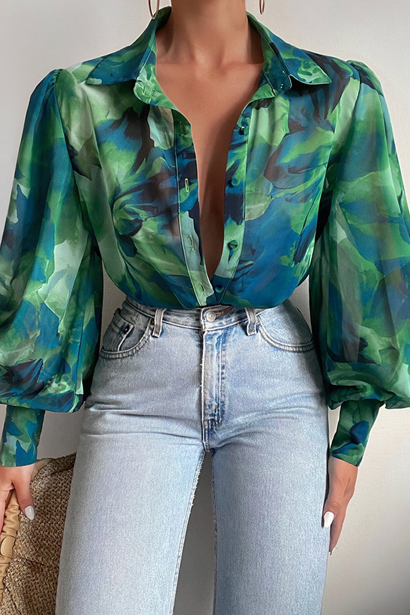 Kaynafashions - Elegant Floral Patchwork Turndown Collar Tops