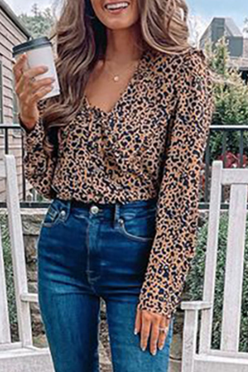 Kaynafashions - Fashion Elegant Print Patchwork V Neck Blouses