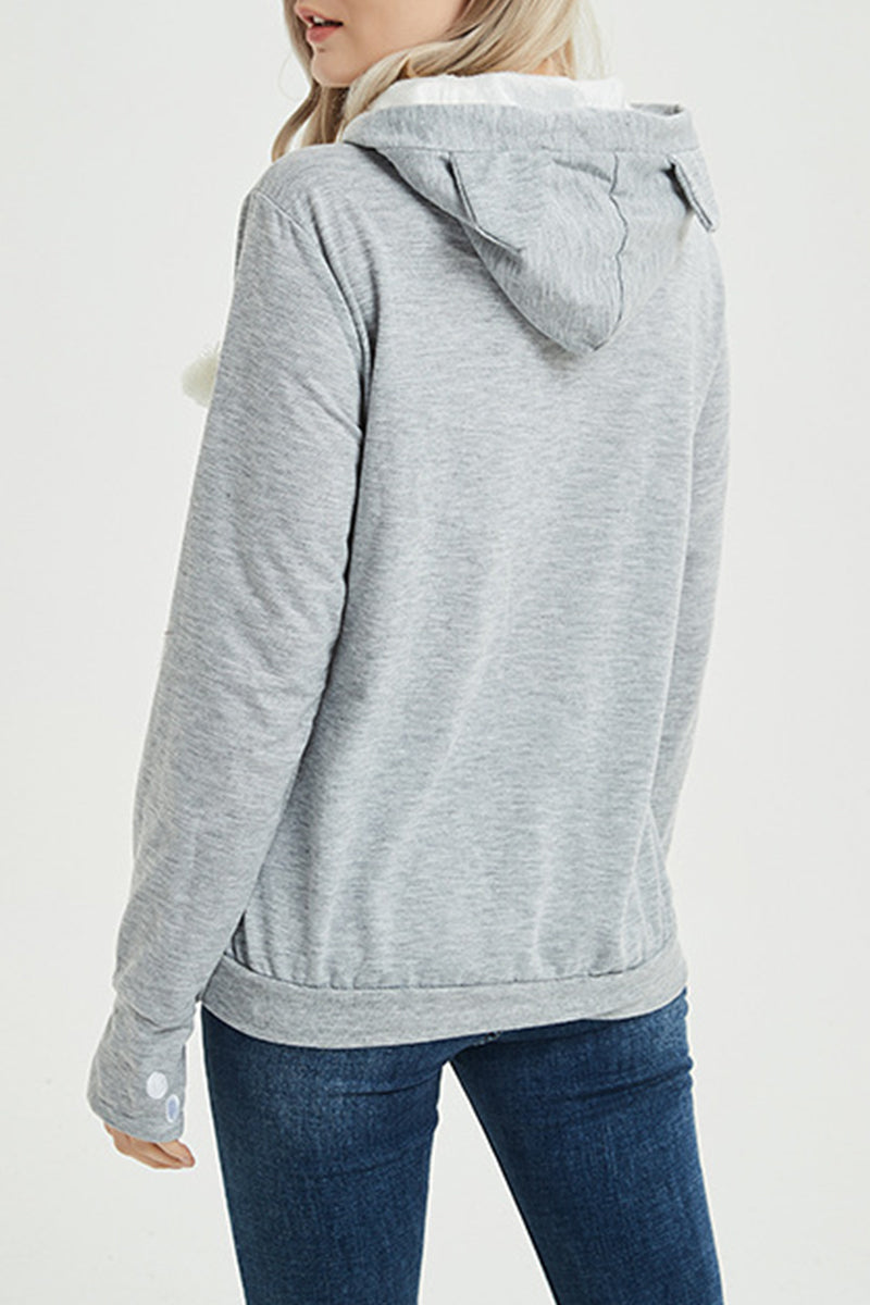 Kaynafashions - Casual Print Pocket Hooded Collar Tops