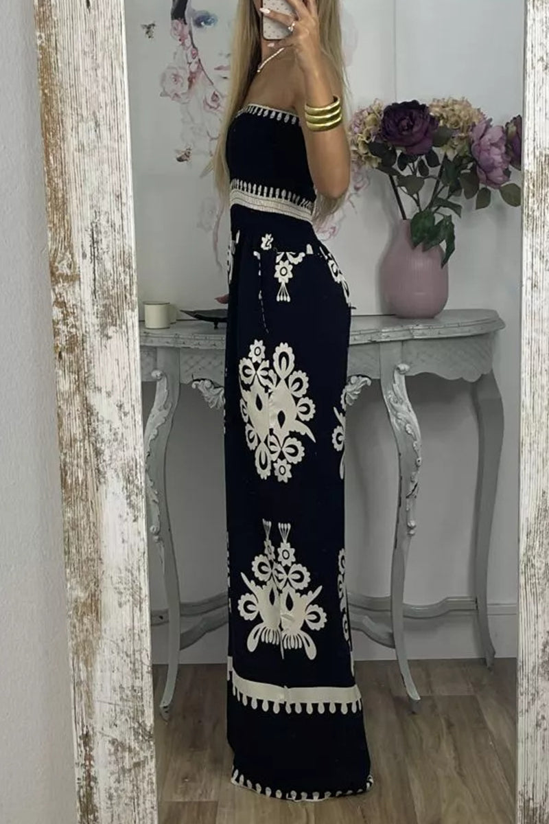 Kaynafashions - Sexy Print Pocket Strapless Loose Jumpsuits(3 Colors)