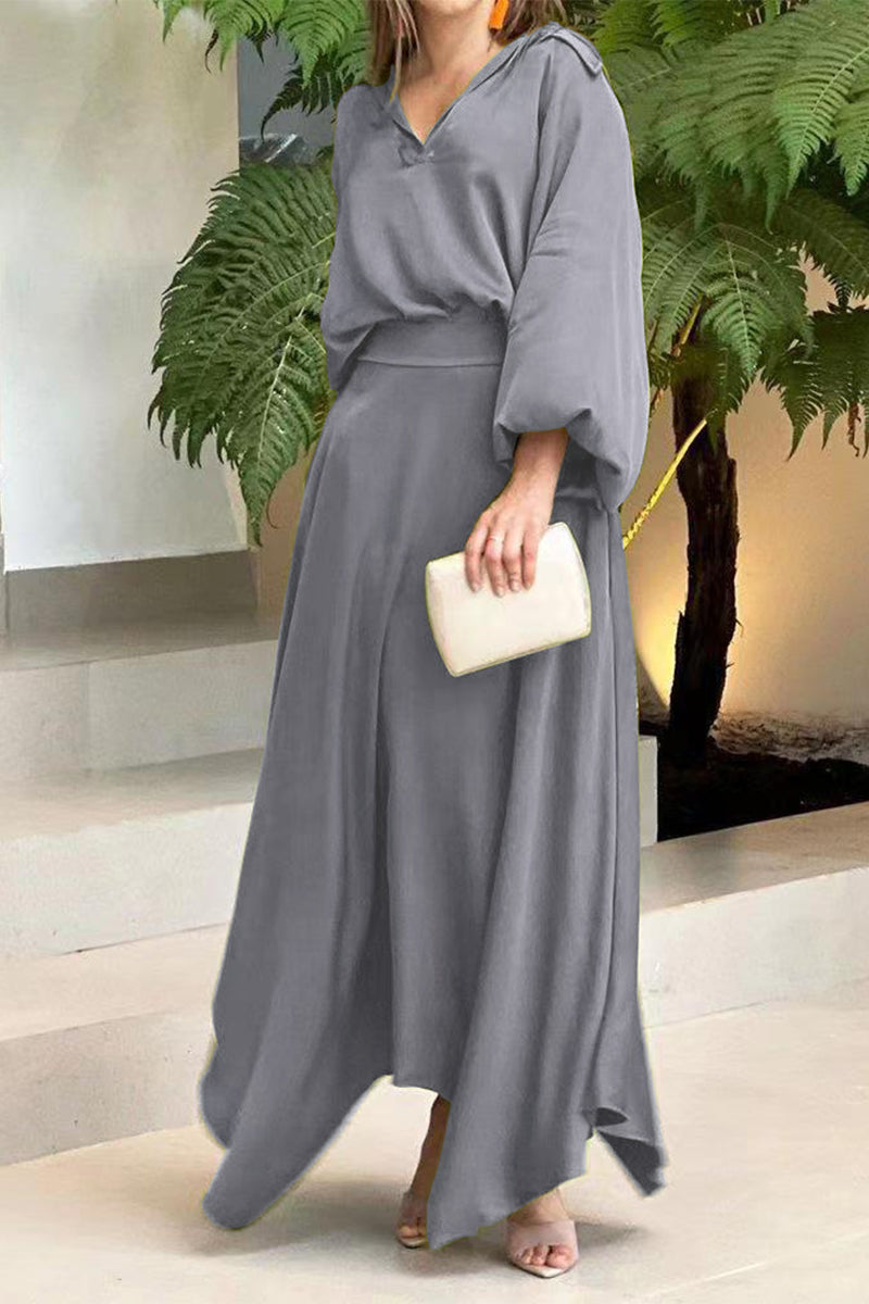 Kaynafashions - Casual Solid Frenulum Solid Color Long Sleeve Two Pieces