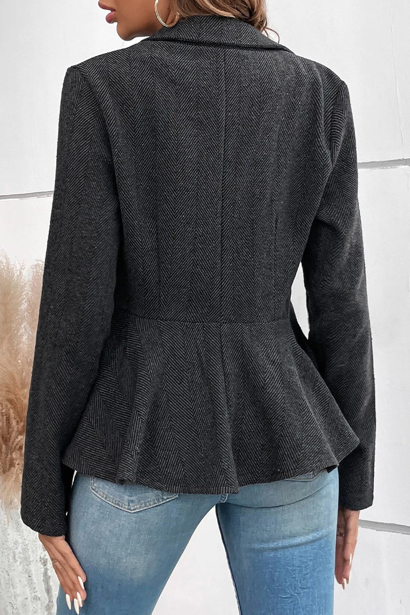 Kaynafashions - Work Celebrities Solid Stringy Selvedge Turndown Collar Outerwear