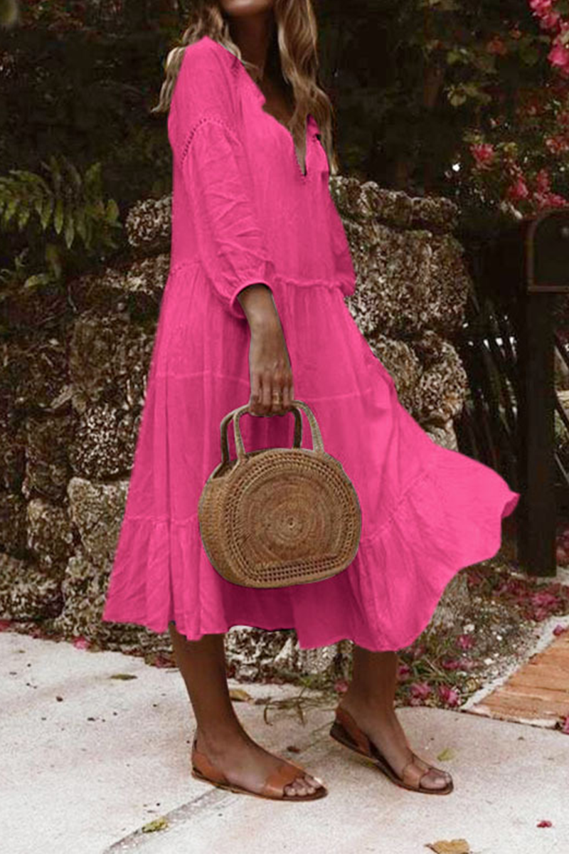 Kaynafashions - Fashion Solid Patchwork V Neck Cake Skirt Dresses